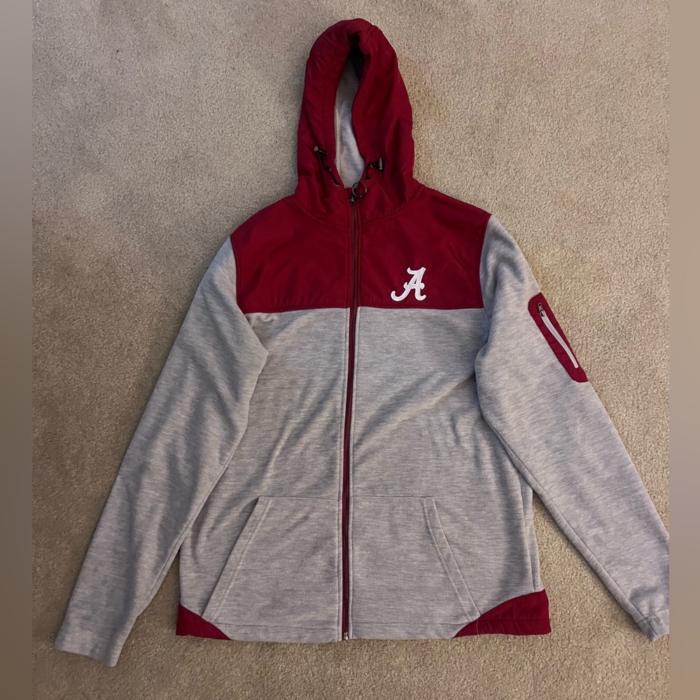 Red and Gray Zip-Up Hoodie with Logo